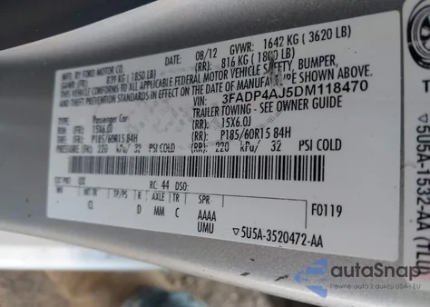 2013 Ford Fiesta S из США, поврежденный, VIN 3FADP4AJ5DM118470